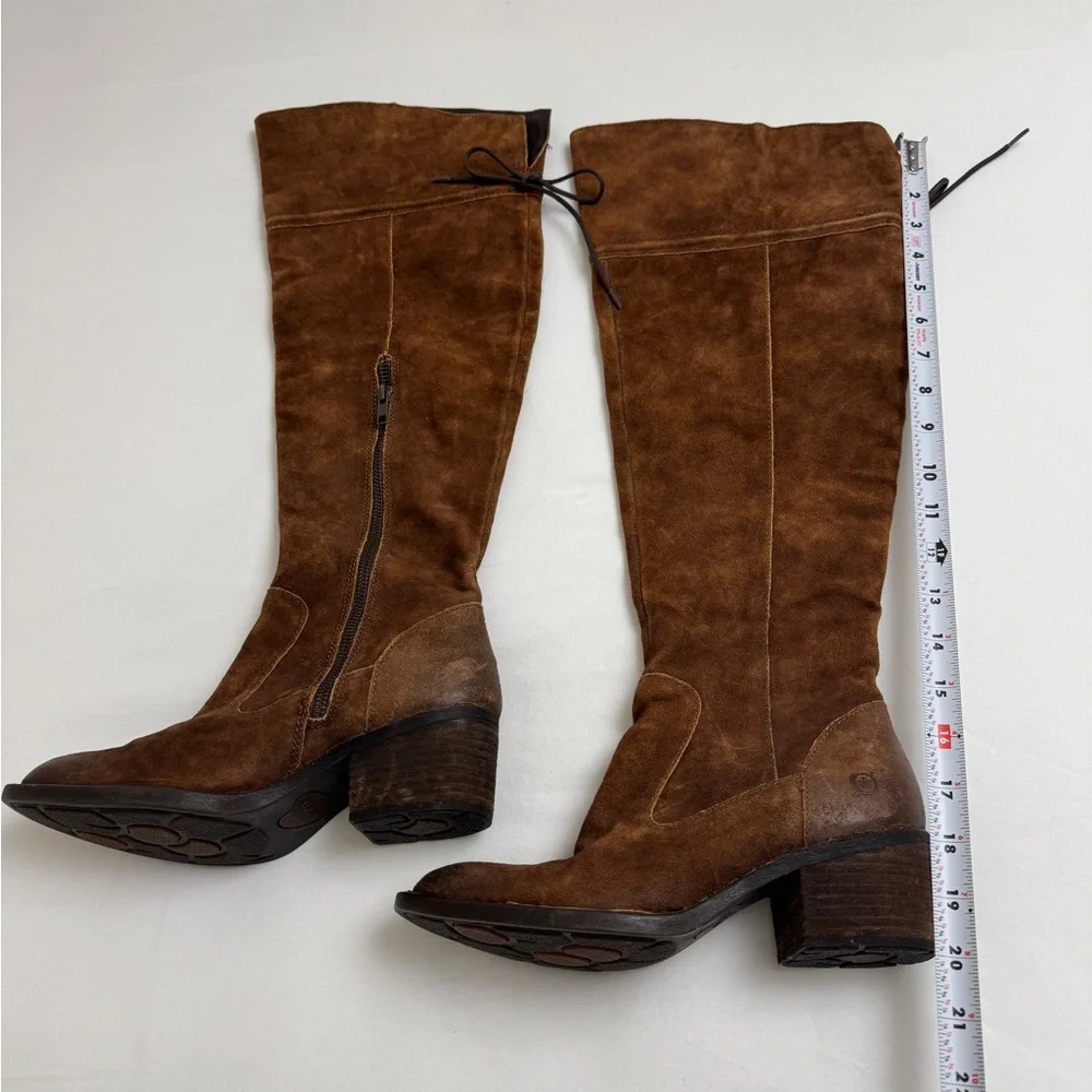 Born Brown Tall Suede Over The Knee Riding Boots Block heel Side Zip Size 7
